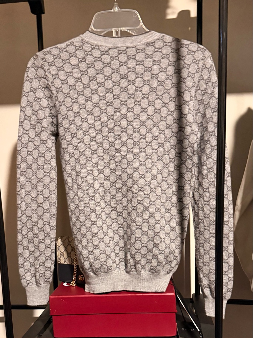 Gucci Light Gray Logo-Pattern Crewneck Sweater - Men's